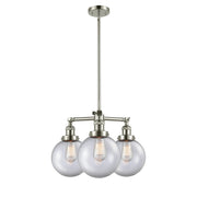 Innovations Beacon 22in 3-Light Chandelier | Industrial Polished Nickel and Clear Globe Glass | Kitchen Island & Dining Room | Model 207-PN-G202-8-LED
