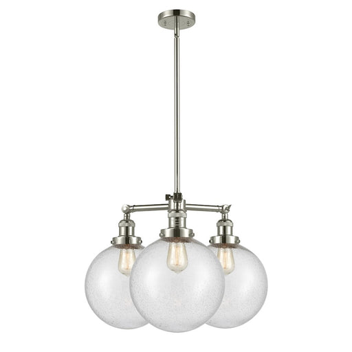 Innovations XL Beacon 3-Light LED Chandelier | Industrial Polished Nickel and Seeded Glass | Dining Room & Living Room | Model 207-PN-G204-10-LED