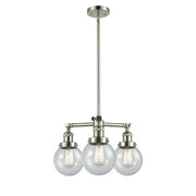 Innovations Beacon 19in 3-Light Chandelier | Industrial Polished Nickel and Seedy Glass Globe Shades | Dining Room & Kitchen Island | Model 207-PN-G204-6