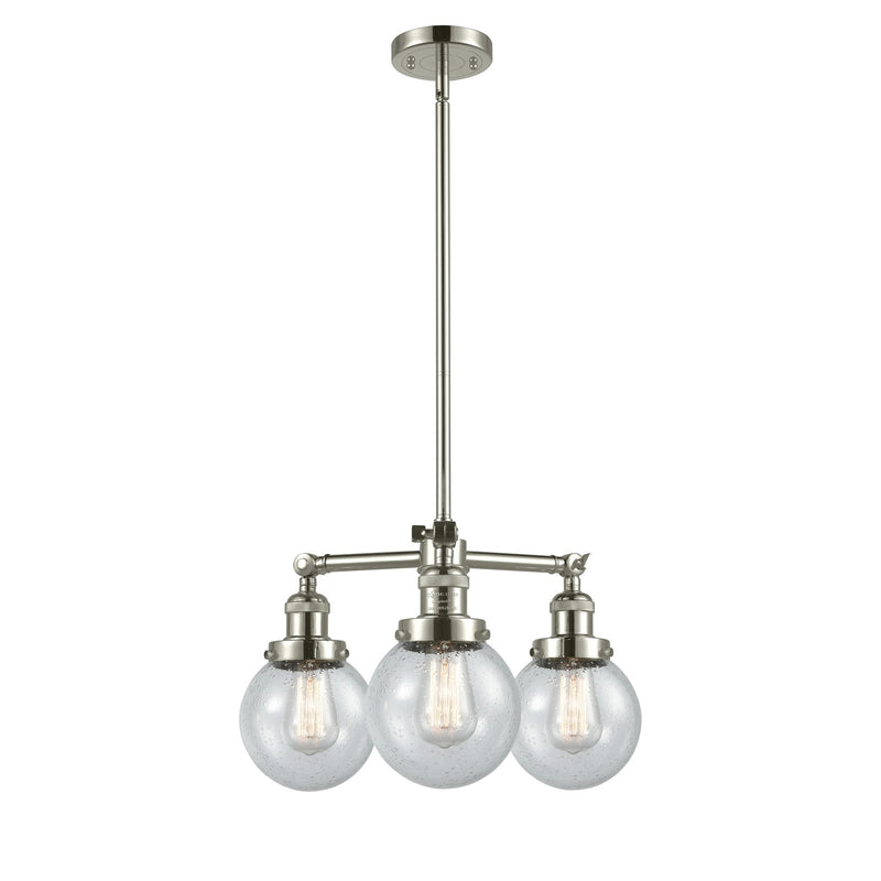 Innovations Beacon 19in 3-Light Chandelier | Industrial Polished Nickel and Seedy Glass Globe Shades | Dining Room & Kitchen Island | Model 207-PN-G204-6