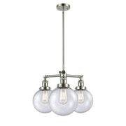 Innovations Lighting Globe Beacon 22in 3-Light Chandelier | Industrial Polished Nickel Brass and Seedy Glass | Dining Room & Foyer | Model 207-PN-G204-8