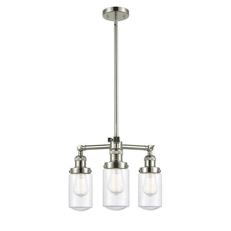 Innovations Dover 17in 3-Light Chandelier | Industrial Polished Nickel and Clear Glass | Dining Room & Foyer | 17 x 17 x 11 in | Model 207-PN-G312