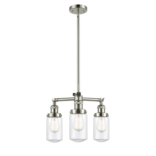 Innovations Lighting Dover 17in 3-Light Chandelier | Industrial Polished Nickel and Clear Glass | Dining Room & Kitchen Island | Model 207-PN-G312-LED