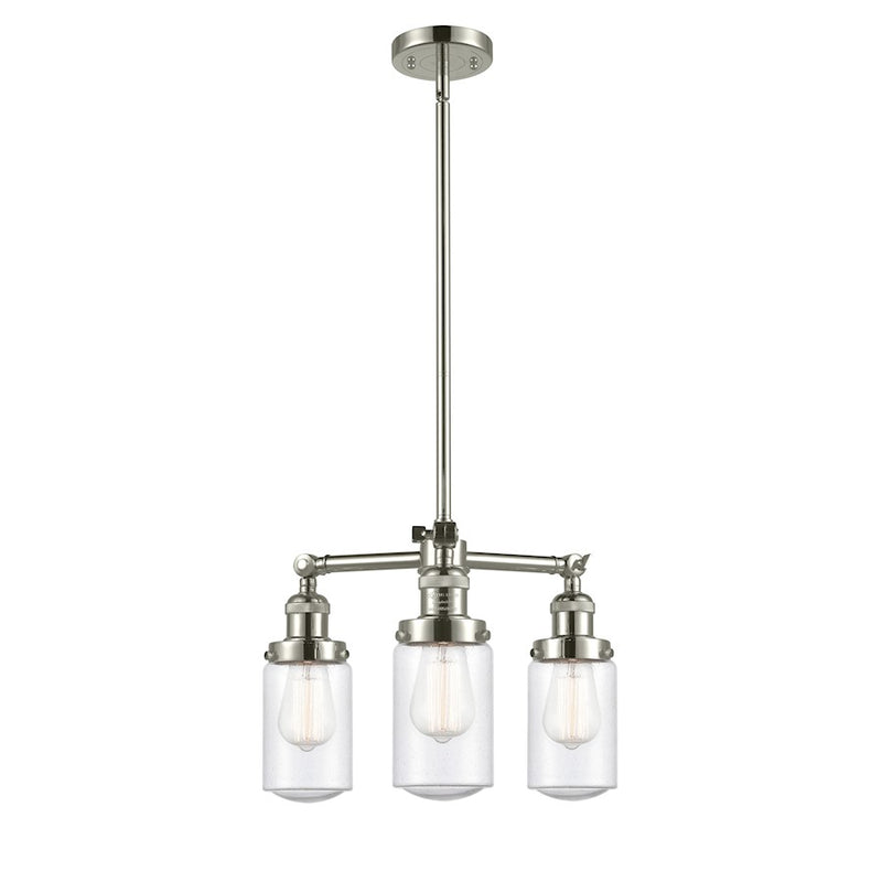 Innovations Lighting Dover 17in 3-Light Chandelier | Industrial Polished Nickel and Seedy Glass | Dining Room & Living Room | Model 207-PN-G314-LED