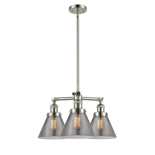 Innovations Lighting Large Cone 22in 3-Light Chandelier | Industrial Polished Nickel Cast Brass and Smoked Glass | Dining Room & Living | Model 207-PN-G43