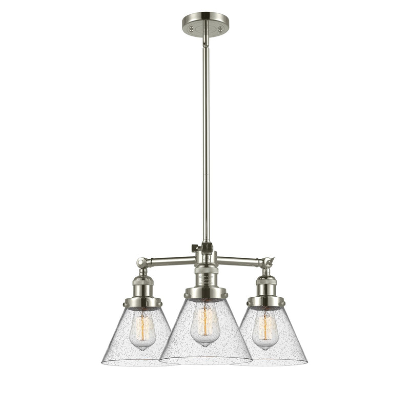 Innovations 3-Light LED Large Cone 22in Chandelier | Polished Nickel Cast Brass and Seedy Glass | Dining Room & Kitchen Island | Model 207-PN-G44-LED