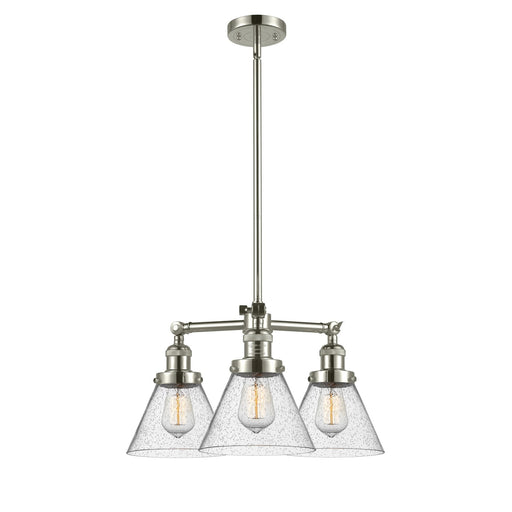 Innovations 3-Light LED Large Cone 22in Chandelier | Polished Nickel Cast Brass and Seedy Glass | Dining Room & Kitchen Island | Model 207-PN-G44-LED
