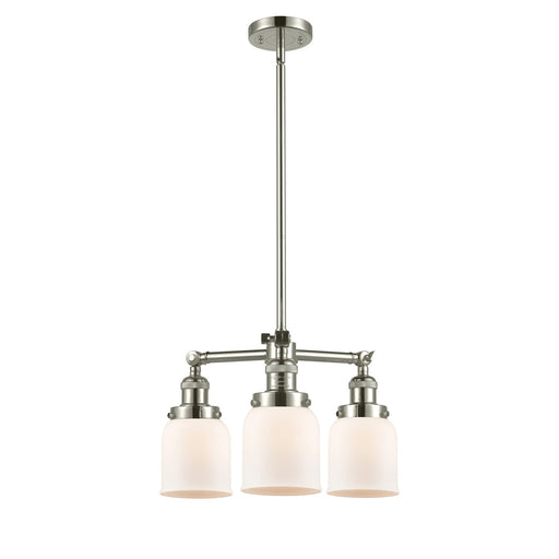 Innovations Lighting Small Bell 19in 3-Light Chandelier | Industrial Polished Nickel and Matte White Cased Glass | Dining Room & | Model 207-PN-G51