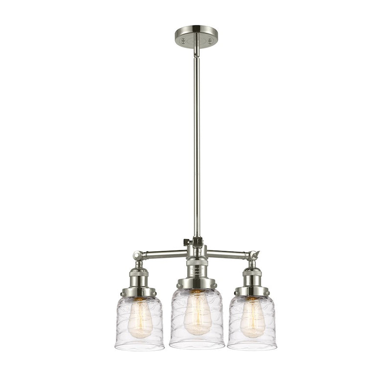 Innovations Franklin Restoration Bell 19in 3-Light LED Chandelier | Industrial Polished Nickel and Deco Swirl Glass | Dining Room | Model 207-PN-G513-LED