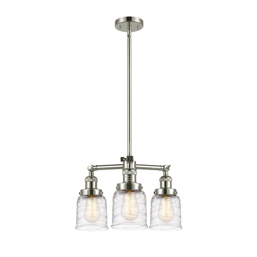 Innovations Franklin Restoration Bell 19in 3-Light LED Chandelier | Industrial Polished Nickel and Deco Swirl Glass | Dining Room | Model 207-PN-G513-LED