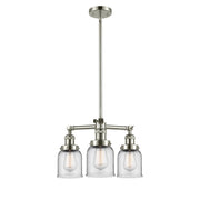 Innovations Lighting Small Bell 19in 3-Light Chandelier | Industrial Polished Nickel and Clear Glass | Damp Rated Kitchen & Dining Room | Model 207-PN-G52