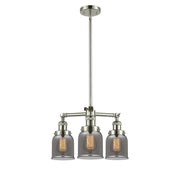 Innovations Lighting Small Bell 19in 3-Light Chandelier | Industrial Polished Nickel and Smoked Glass | Damp-Rated Dining Room & | Model 207-PN-G53