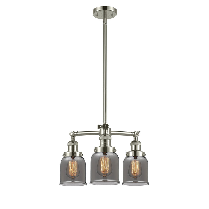 Innovations Lighting Small Bell 19in 3-Light Chandelier | Industrial Polished Nickel and Smoked Glass | Damp-Rated Dining Room & | Model 207-PN-G53
