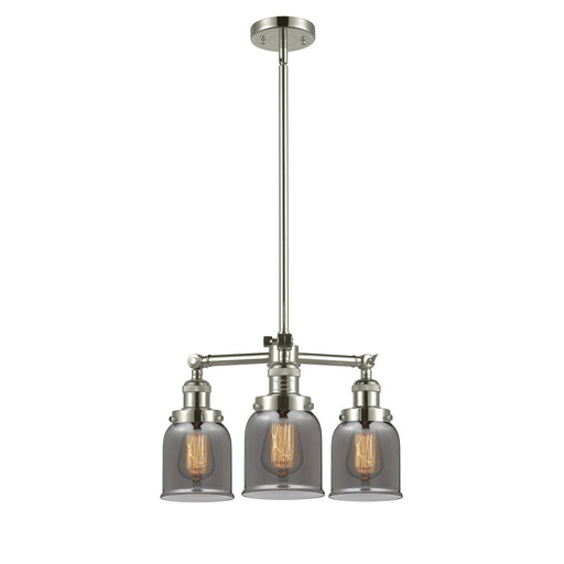 Innovations Small Bell 19in 3-Light Chandelier | Industrial Polished Nickel and Plated Smoked Glass | Dining Room & Kitchen Island | Model 207-PN-G53-LED