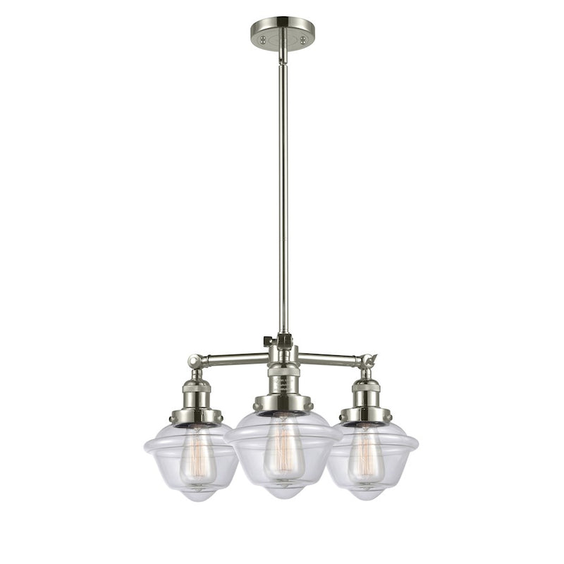 Innovations Oxford 20in 3-Light LED Chandelier | Industrial Polished Nickel and Clear Glass | Kitchen Island & Dining Room | Model 207-PN-G532-LED