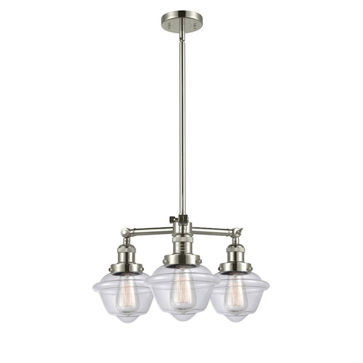 Innovations Oxford 20in 3-Light LED Chandelier | Industrial Polished Nickel and Clear Glass | Kitchen Island & Dining Room | Model 207-PN-G532-LED