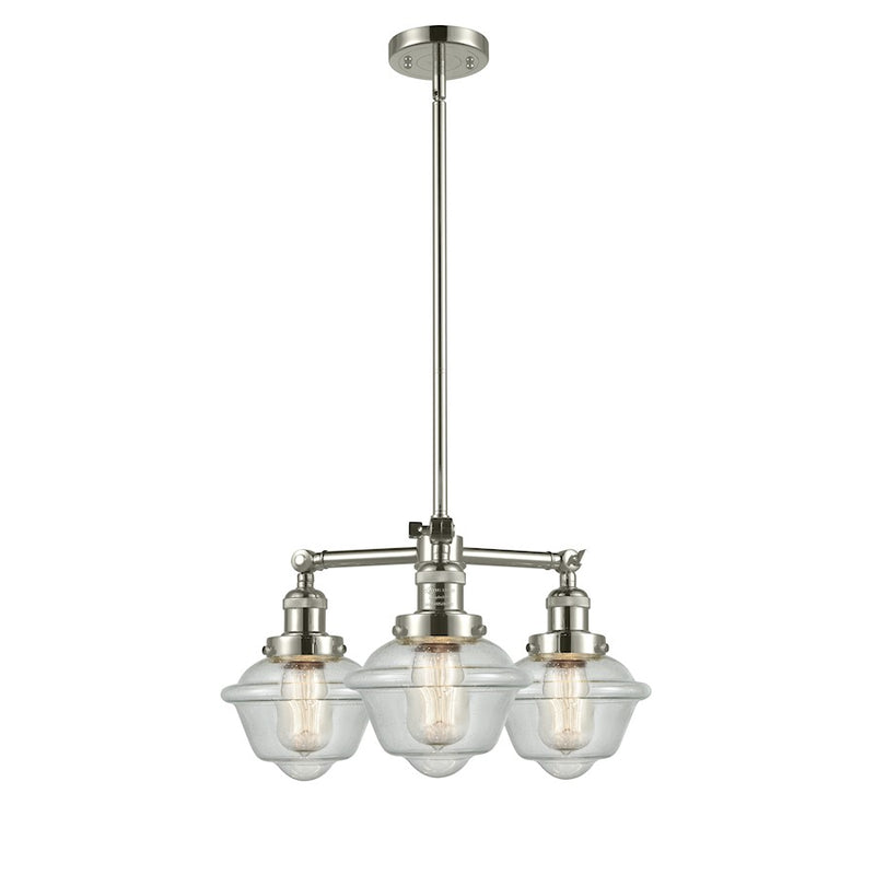Innovations Lighting Franklin Restoration Small Oxford 20in 3-Light Chandelier | Industrial Polished Nickel and Amber Seeded Glass | Model 207-PN-G534