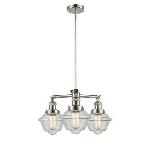 Innovations Lighting Franklin Restoration Small Oxford 20in 3-Light Chandelier | Industrial Polished Nickel and Amber Seeded Glass | Model 207-PN-G534