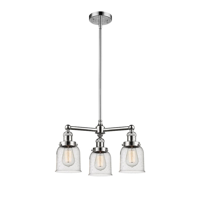 Innovations Lighting Small Bell 19in 3-Light Chandelier | Industrial Polished Nickel and Seedy Glass | Damp Rated Dining Room & | Model 207-PN-G54