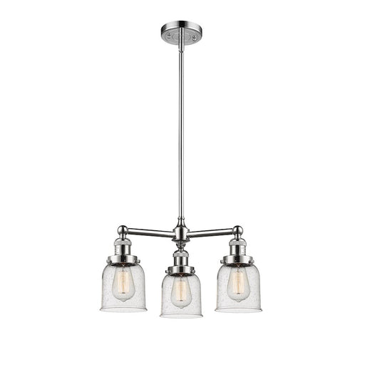 Innovations Lighting Small Bell 19in 3-Light Chandelier | Industrial Polished Nickel and Seedy Glass | Damp Rated Dining Room & | Model 207-PN-G54