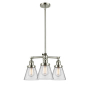 Innovations SM Cone 19in 3-Light Chandelier | Industrial Polished Nickel and Clear Glass | Dining Room & Foyer | 19 x 19 x 11 in | Model 207-PN-G62-LED