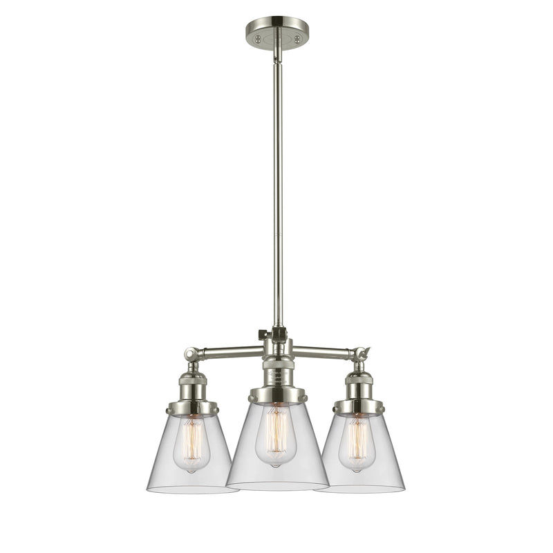 Innovations SM Cone 19in 3-Light Chandelier | Industrial Polished Nickel and Clear Glass | Dining Room & Foyer | 19 x 19 x 11 in | Model 207-PN-G62-LED