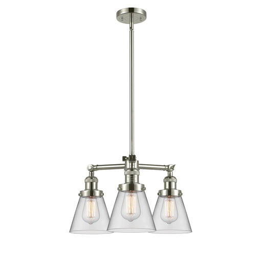 Innovations SM Cone 19in 3-Light Chandelier | Industrial Polished Nickel and Clear Glass | Dining Room & Foyer | 19 x 19 x 11 in | Model 207-PN-G62-LED