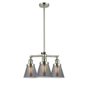 Innovations Lighting Small Cone 19in 3-Light Chandelier | Industrial Polished Nickel and Smoked Glass | Kitchen Island & Dining Room | Model 207-PN-G63