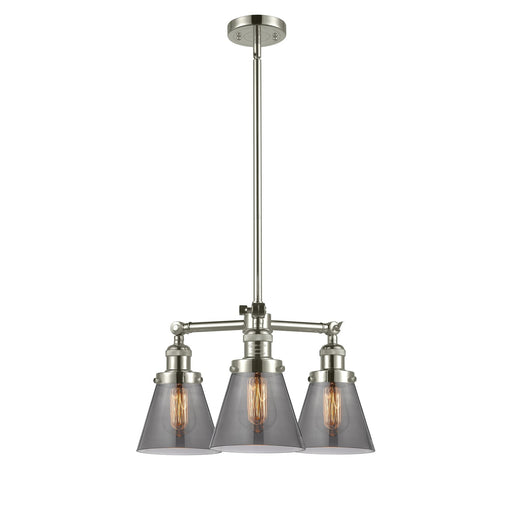 Innovations Lighting Small Cone 19in 3-Light Chandelier | Industrial Polished Nickel and Smoked Glass | Kitchen Island & Dining Room | Model 207-PN-G63