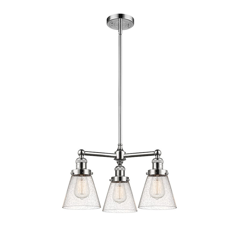 Innovations Lighting Small Cone 19in 3-Light Chandelier | Industrial Polished Nickel Cast Brass and Seedy Glass | Damp Rated Kitchen & | Model 207-PN-G64
