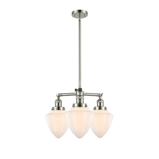 Innovations Franklin Restoration Bullet 20in 3-Light Chandelier | Traditional Art Deco Polished Nickel and Matte White Frosted Glass | Model 207-PN-G661-7
