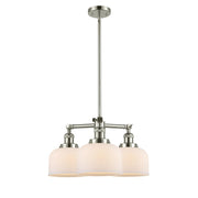 Innovations Lighting Large Bell 22in 3-Light Chandelier | Industrial Polished Nickel and Matte White Cased Glass | Dining Room & | Model 207-PN-G71