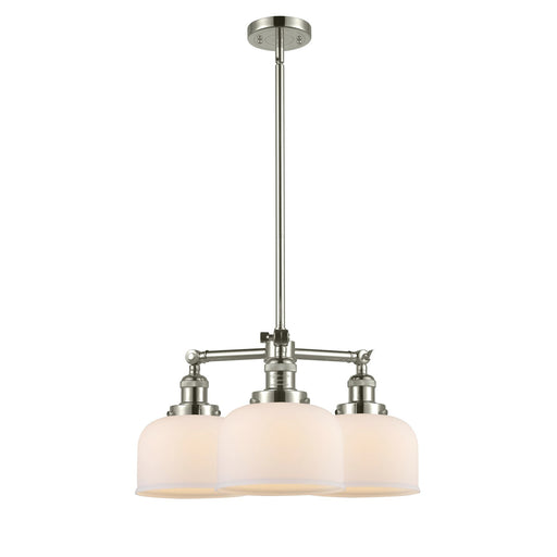 Innovations Lighting Large Bell 22in 3-Light Chandelier | Industrial Polished Nickel and Matte White Cased Glass | Dining Room & | Model 207-PN-G71