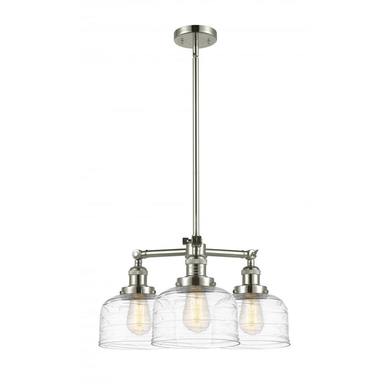 Innovations Franklin Restoration Bell 22in 3-Light LED Chandelier | Industrial Polished Nickel and Clear Deco Swirl Glass | Dining | Model 207-PN-G713-LED
