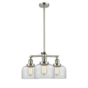 Innovations 3-Light LED Large Bell 22in Chandelier | Industrial Polished Nickel and Clear Glass | Dining Room & Kitchen Island | Model 207-PN-G72-LED