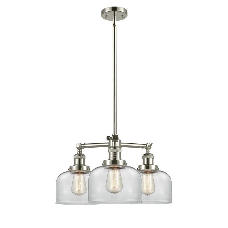 Innovations 3-Light LED Large Bell 22in Chandelier | Industrial Polished Nickel and Clear Glass | Dining Room & Kitchen Island | Model 207-PN-G72-LED