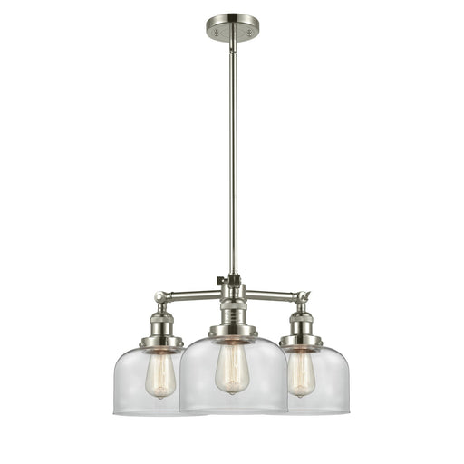 Innovations 3-Light LED Large Bell 22in Chandelier | Industrial Polished Nickel and Clear Glass | Dining Room & Kitchen Island | Model 207-PN-G72-LED