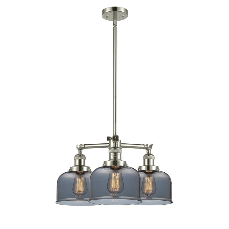 Innovations Lighting Large Bell 22in 3-Light Chandelier | Industrial Polished Nickel and Smoked Glass | Dining Room & Living Room | Model 207-PN-G73