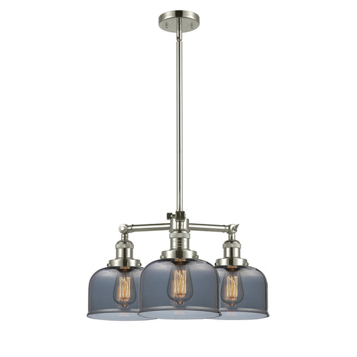 Innovations Lighting Large Bell 22in 3-Light Chandelier | Industrial Polished Nickel and Smoked Glass | Dining Room & Living Room | Model 207-PN-G73