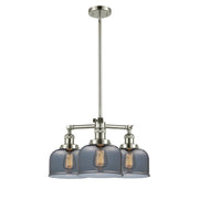 Innovations 3-Light LED Large Bell 22in Chandelier | Industrial Polished Nickel and Plated Smoked Glass | Dining Room & Kitchen | Model 207-PN-G73-LED