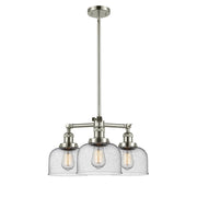 Innovations Lighting Large Bell 22in 3-Light Chandelier | Industrial Polished Nickel and Seedy Glass | Damp Location Dining Room & | Model 207-PN-G74