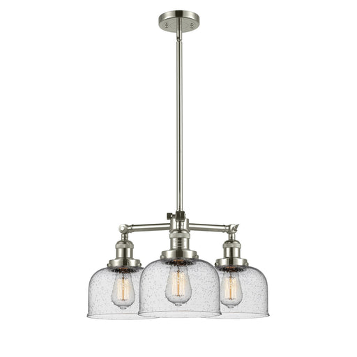 Innovations Lighting Large Bell 22in 3-Light Chandelier | Industrial Polished Nickel and Seedy Glass | Damp Location Dining Room & | Model 207-PN-G74