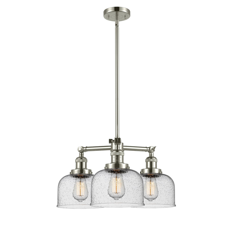 Innovations 3-Light LED Large Bell 22in Chandelier | Polished Nickel Brass and Seedy Glass | Dining Room & Living Room | Model 207-PN-G74-LED