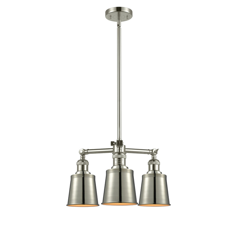 Innovations Addison 19in 3-Light LED Chandelier | Traditional Polished Nickel Metal Cone Shade | Kitchen Island & Dining Room | Model 207-PN-M9-LED