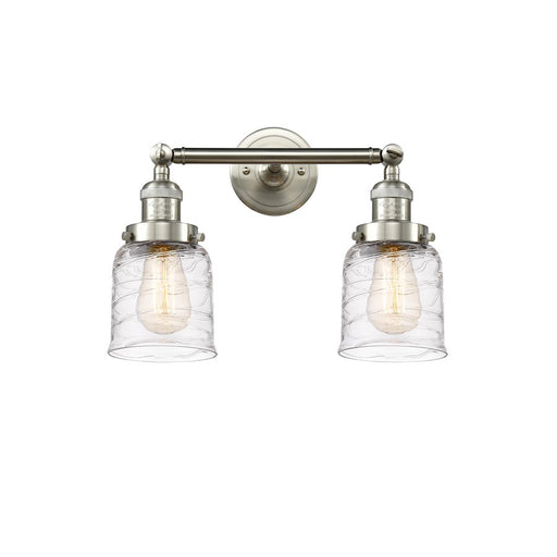 Innovations Franklin Restoration Bell 16in 2-Light LED Vanity | Industrial Brushed Satin Nickel Steel and Deco Swirl Glass | Model 208-SN-G513-LED