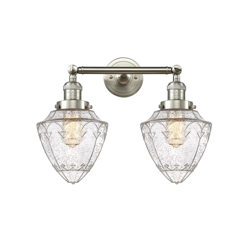 Innovations Bullet 18in 2-Light Bath Vanity | Traditional Art Deco Brushed Satin Nickel Steel and Seedy Glass | Bathroom Vanity & | Model 208-SN-G664-7