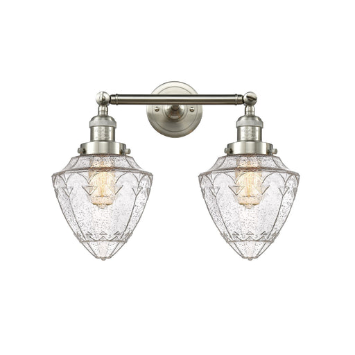 Innovations Bullet 18in 2-Light Bath Vanity | Traditional Art Deco Brushed Satin Nickel Steel and Seedy Glass | Bathroom Vanity & | Model 208-SN-G664-7
