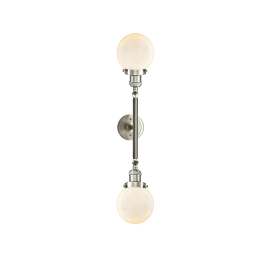 Innovations Beacon 23in 2-Light Vanity Light | Industrial Brushed Satin Nickel and Matte White Cased Glass | Bathroom Vanity | Model 208L-SN-G201-6-LED
