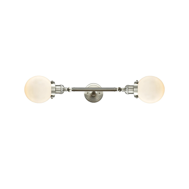 Innovations Beacon 23in 2-Light Vanity Light | Industrial Brushed Satin Nickel and Matte White Cased Glass | Bathroom Vanity | Model 208L-SN-G201-6-LED