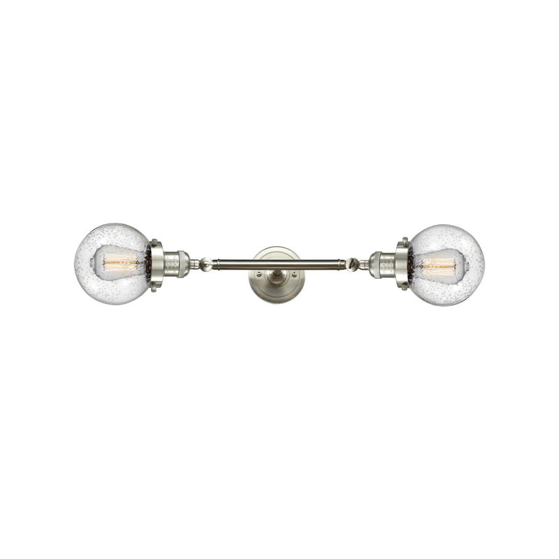 Innovations Beacon 23in 2-Light Vanity Light | Industrial Brushed Satin Nickel and Seedy Glass | Bathroom & Powder Room | Model 208L-SN-G204-6-LED